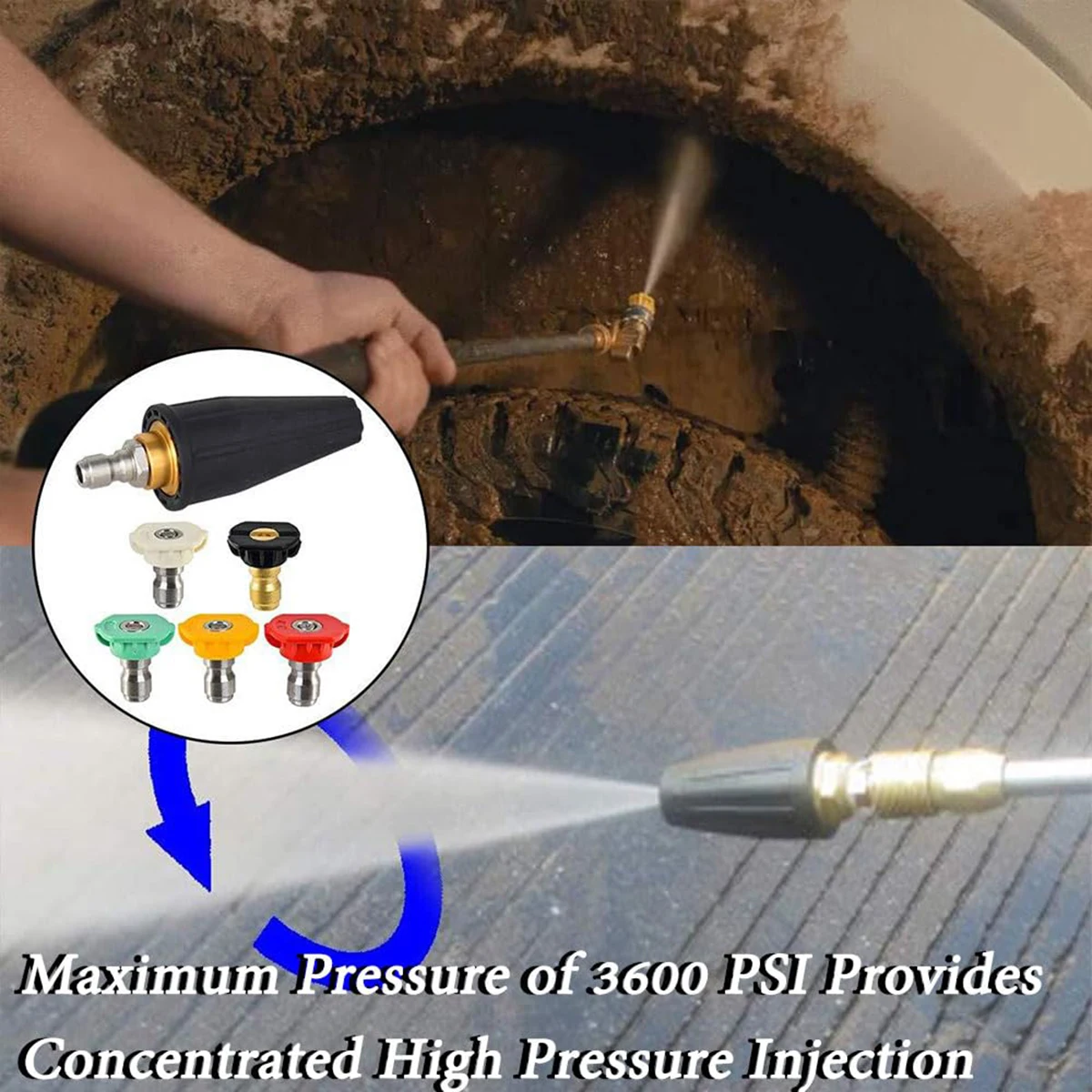 

Турбонасадка для мойки высокого давления с быстроразъемным соединением 1/4 дюйма и 5 насадками-распылителями, аксессуары для мойки высокого давления 3600 фунтов на квадратный дюйм