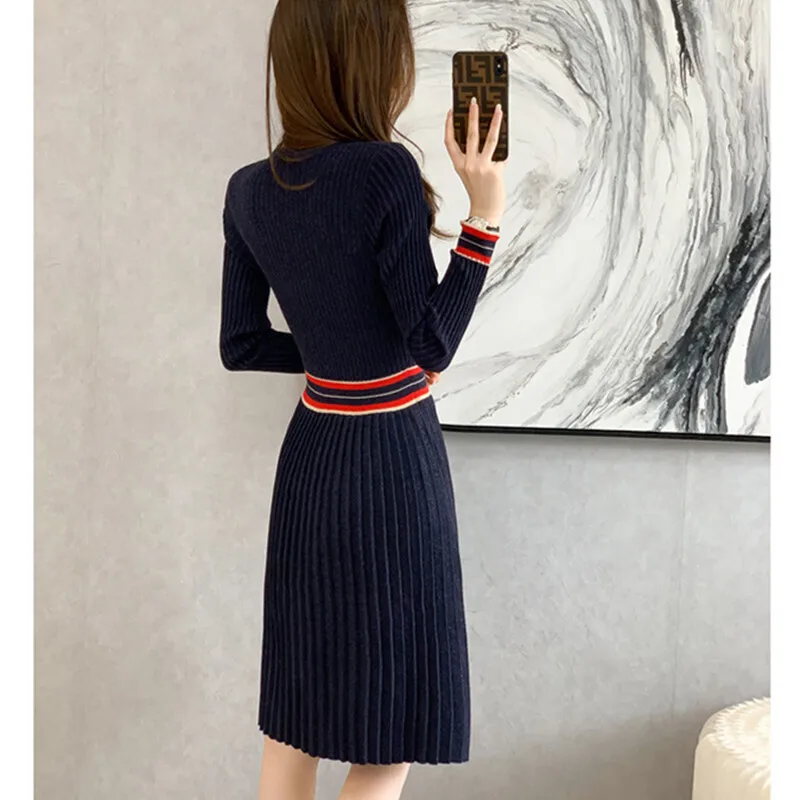 Autumn and Winter Women\'s Long Sleeved Dress High Quality Fashion Casual Commuter Knitted Dresses