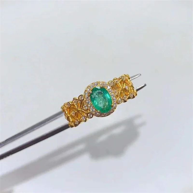 925 Sterling Silver Natural Emerald Wedding Ring for Women Yellow Gold Christmas Gift Birthday Anniversary with Certificate 5