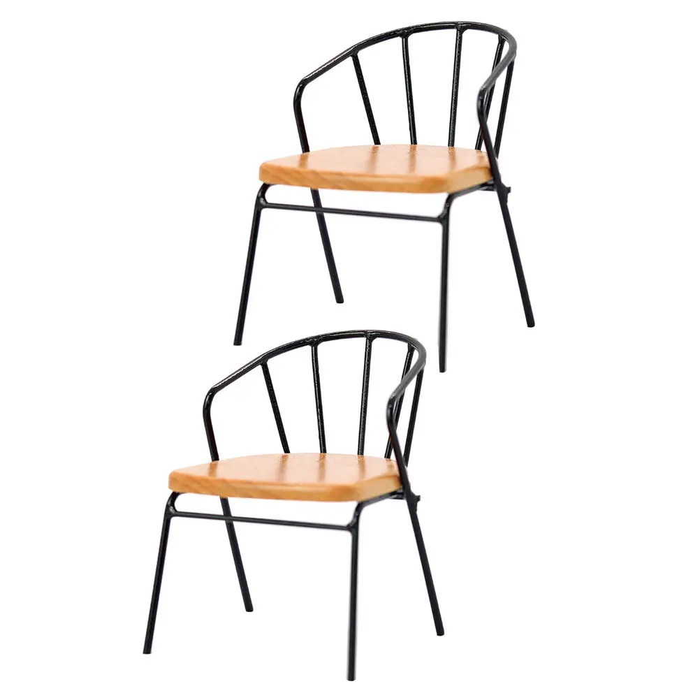 

2Pcs Backrest Chair Miniature Furniture Nordic Style Mini House Decor Desktop Ornament Realistic Wear-Resistant Mini Chair