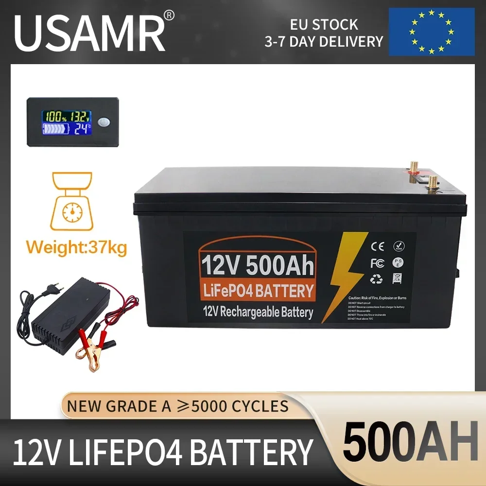 12V 500Ah LiFePO4 Lithium Iron Phosphate Battery Built-in BMS 5000 Cycles Life For RV Campers Golf Cart Solar Tax Free + Charger