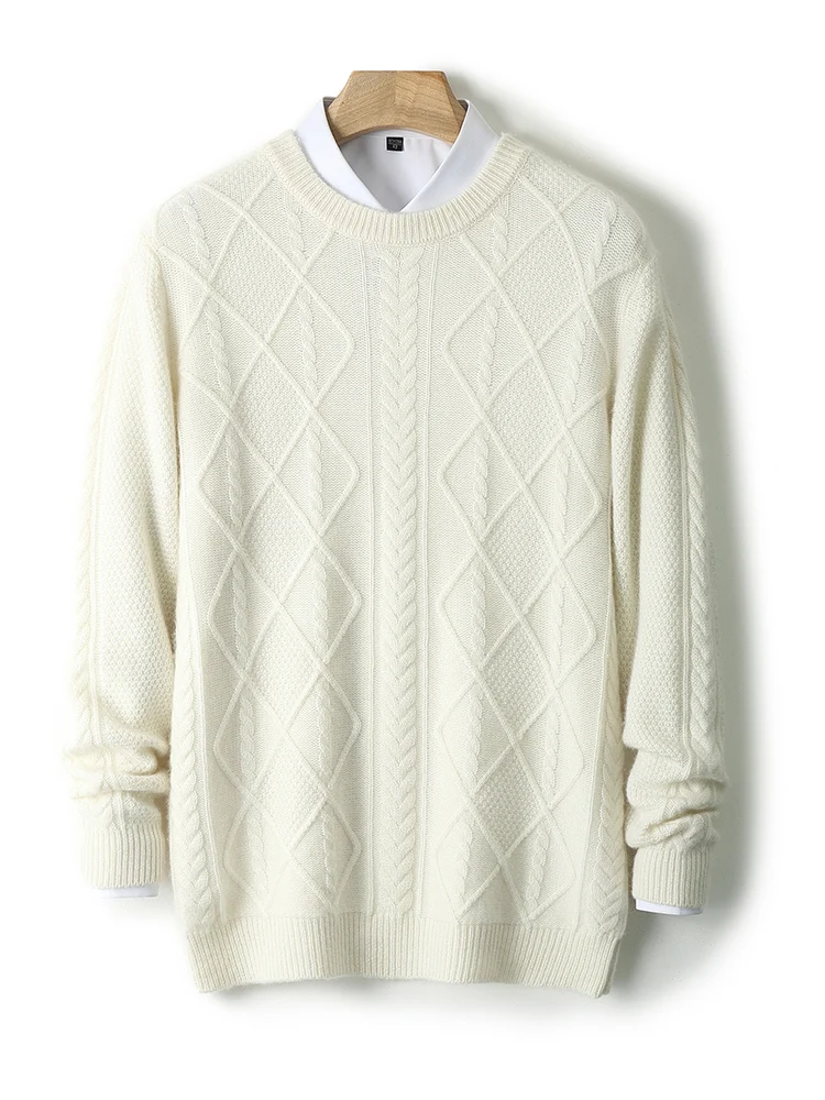 Men's Basic Style Autumn Winter Pullover 100% Merino Wool Knitted Sweater Thick O-Neck Casual Loose Soft Warm Clothing Tops