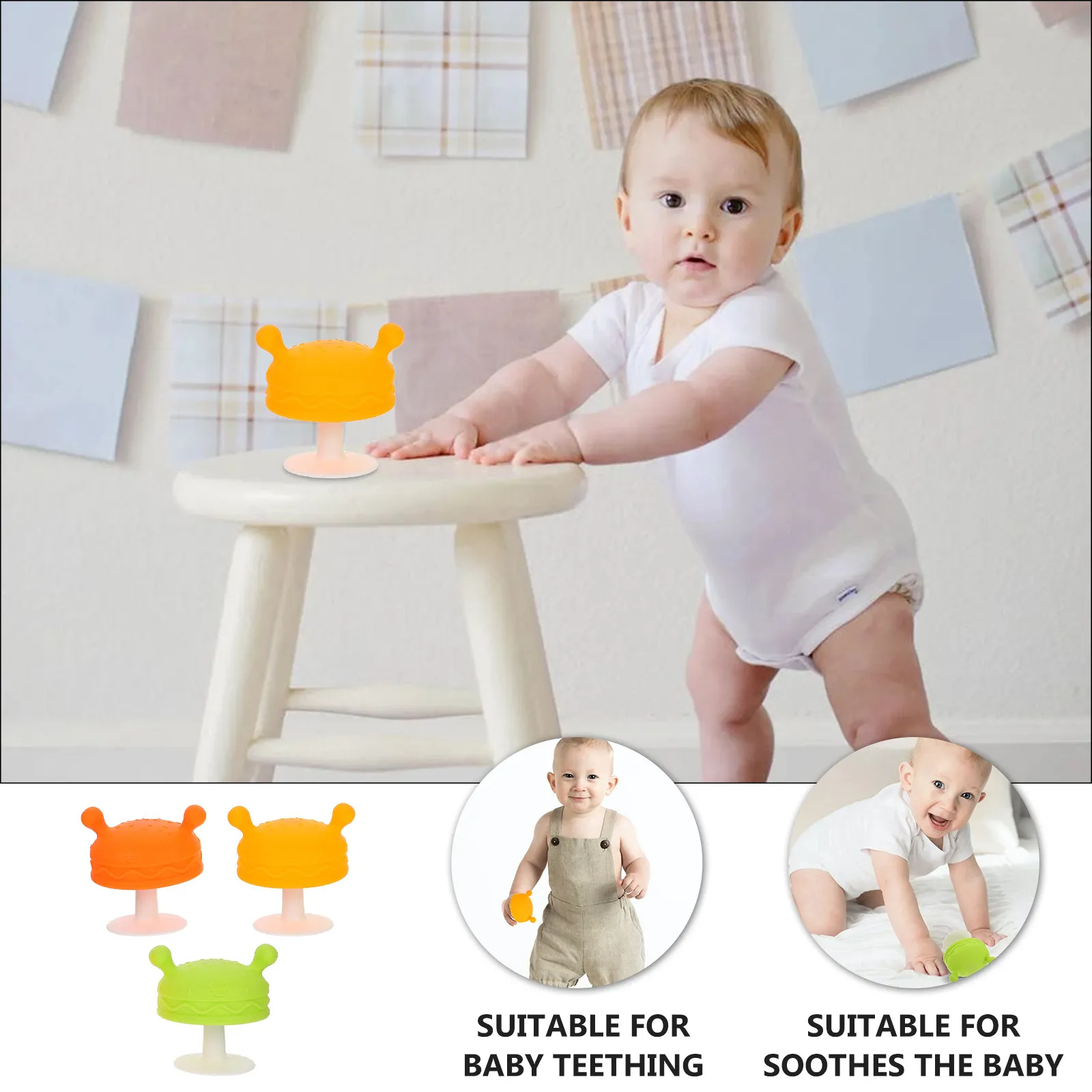 3-teiliges Set Cartoon-Pilz-Form Baby Silikon-Beißring Sensorisches Zahnungsspielzeug für Säuglinge Bade-Geschenk Baby-Beißspielzeug