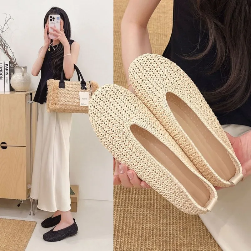 

Big Size 42 Women Flats Knitted Breathable Sneakers Ladies Soft Bottom Ballet Loers Casual Slip on Boat Shoe for Woman Flattie