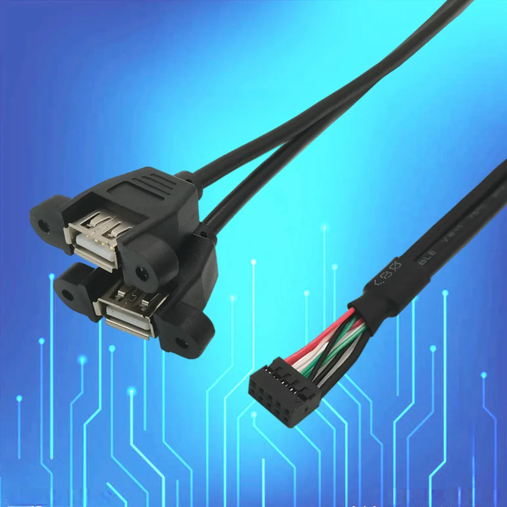30cm Motherboard Internal 9Pin 9P PH2.0 to double 2 Port USB 2.0 A Female Panel Mount DATA Cable