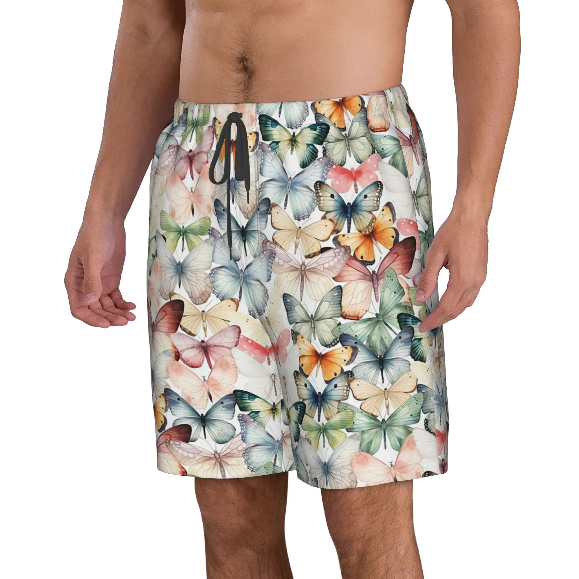 Colorful Butterfly Watercolor Painting Art Trunks Beach Board Shorts Casual Quick Dry Swim Summer Men Pants