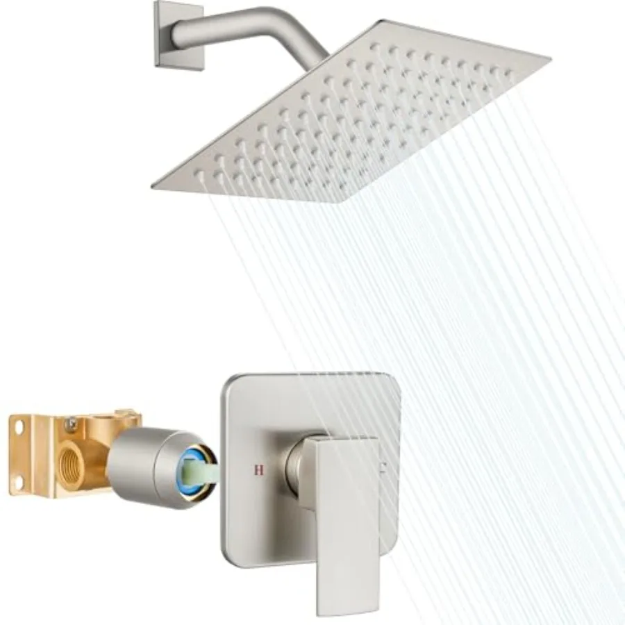 

Shower Faucet Set with Valve Bathroom Rainfall Shower System Wall Mount Single Handle Shower Trim Kit Rainfall Fixed Shower Hea