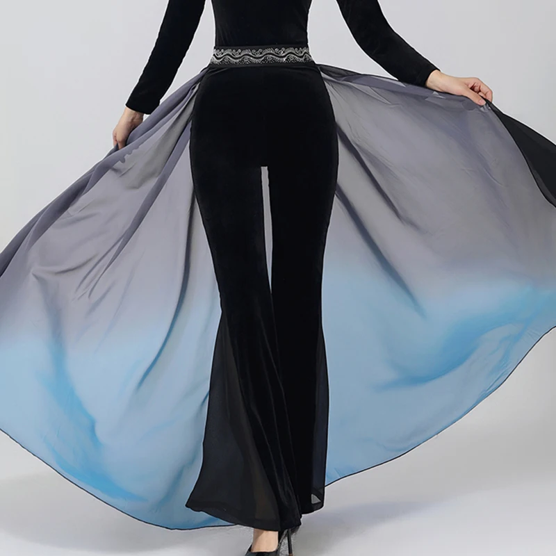 Nieuwe Gradiënt Chiffon Dans Hippe Sjaal Met Cummerbund Riem Modern Dance Kostuum Catwalk Ractice Model Bell-Bottoms Dansbroek