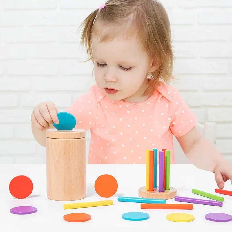 Baby Sensory Play Montessori Toys Color Shape Sorting Box Object Permanence Coin Stick Parish Kids Early Educational Wooden Toys