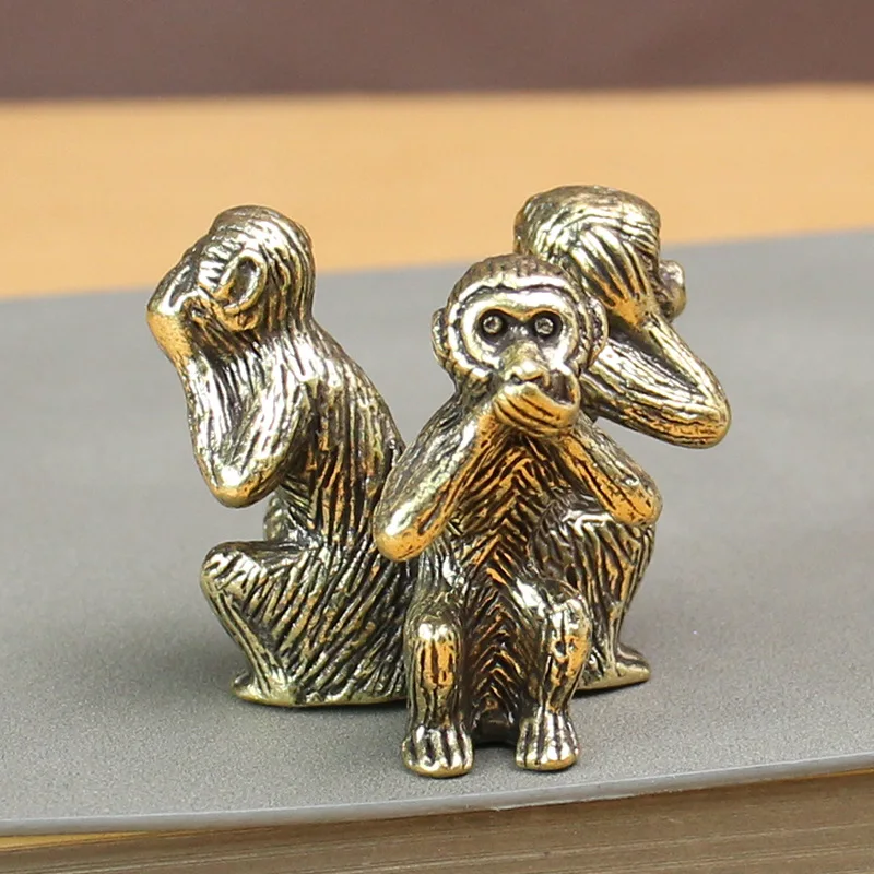 Solid Brass Three Monkeys Ornament Brass Monkey No Look No Say No Hear Paperweight Tea Pet Home Decor Brass Office