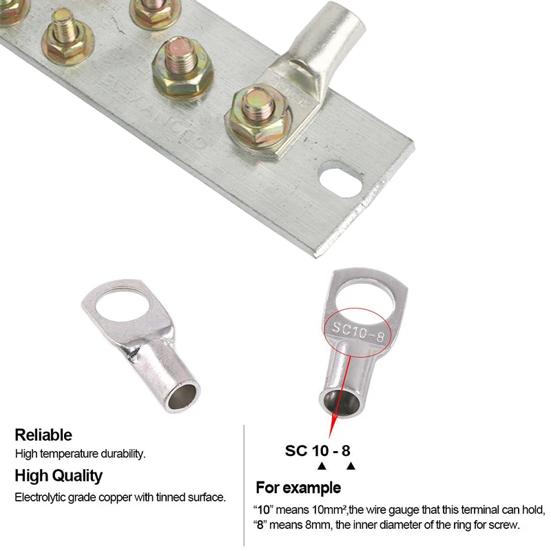 10Pcs S50-8/10/12 Tinned Copper Cable Lugs Heavy Duty Wire Ends Battery Ring Crimp Terminals Connectors With Heat Shrink Tubing