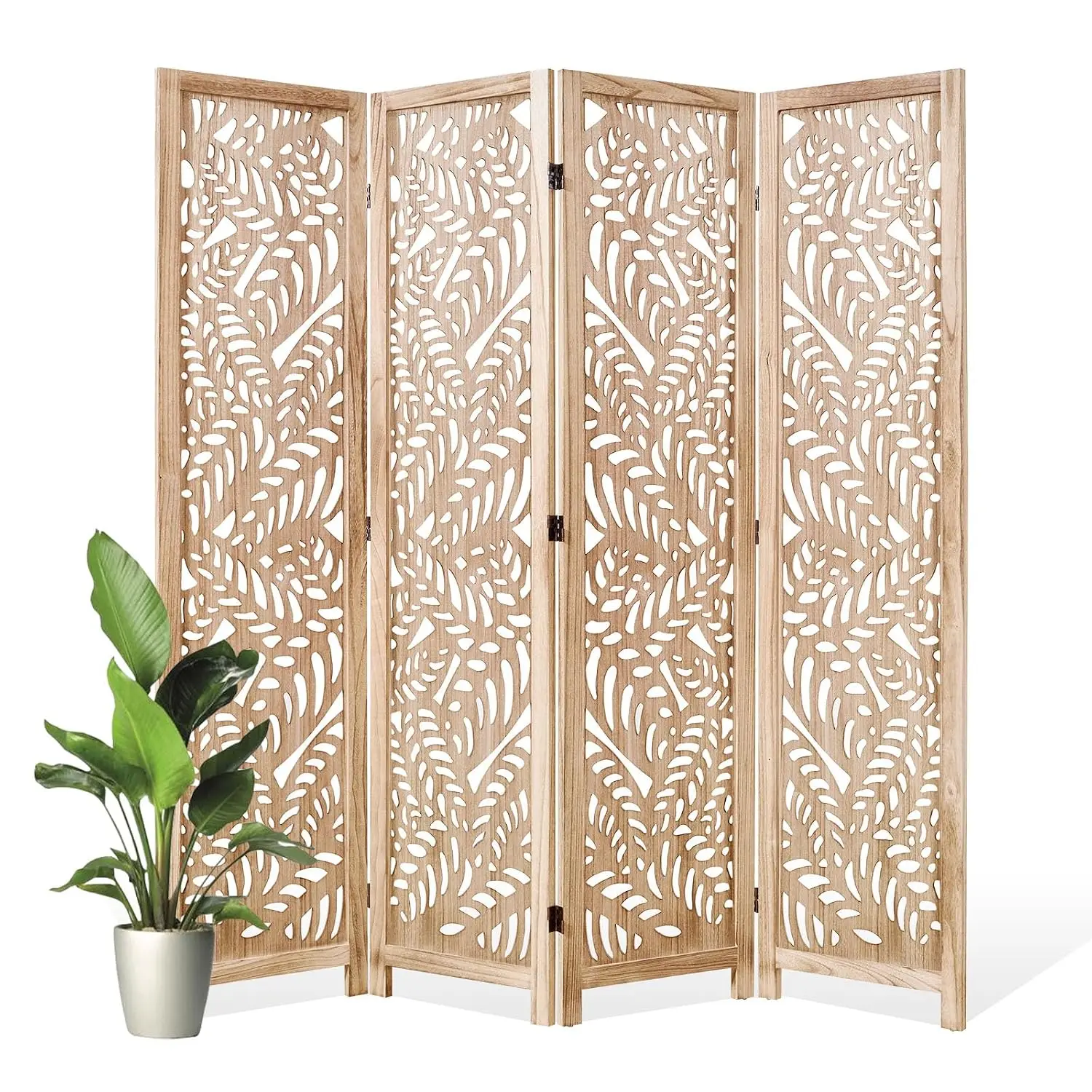 Leaf-Carved Room Divider Privacy Screen - 67 Inch Tall Foading Decorative Wood Screen Dividers Panel for Home, Customized