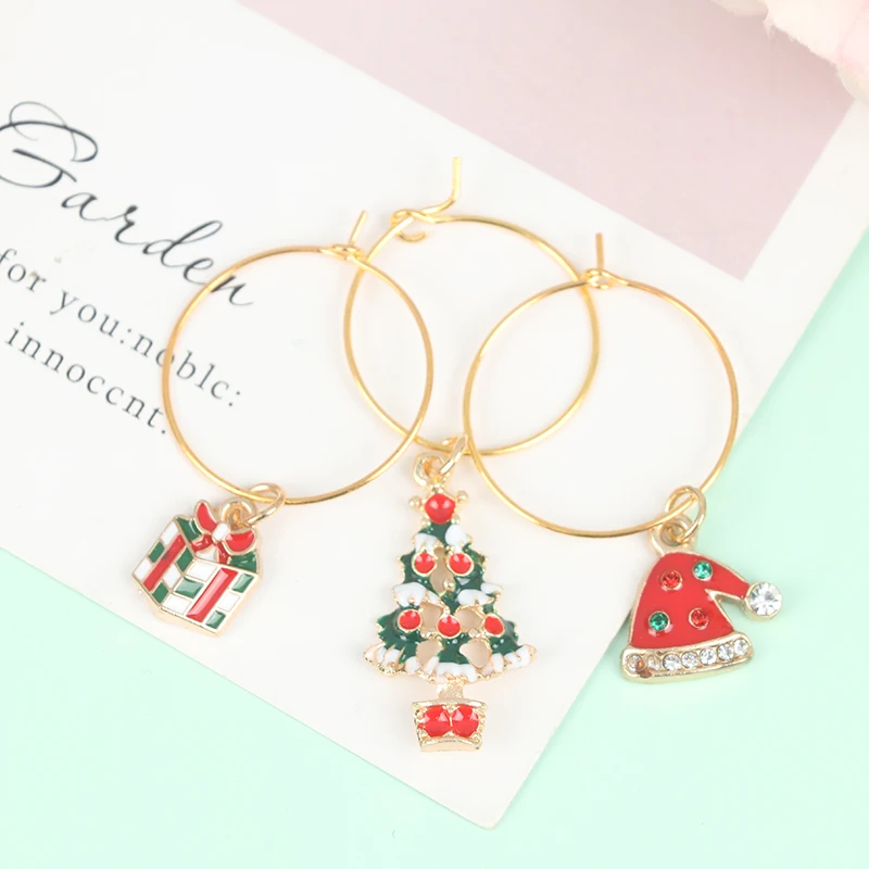 Marcadores de copa de vino de Navidad, dijes para copas de vino, accesorios de fiesta, anillo de identificación de Copa, marcador de bebida de vacaciones, 20 unids/lote por paquete