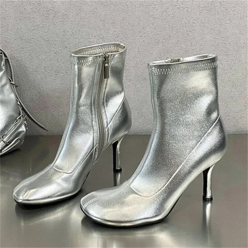 Fashion Women Short Boots  Round Toe Thin High Heels Women Boots 2025 Spring Autumn Zipper SEXY Designer  Ankle Boots Women