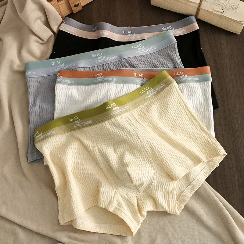 3Pcs Mens Panties Solid Color Cotton Boxershorts Comfortable Man Bulge Pouch Underwear Boxers Breathable U Convex Underpants