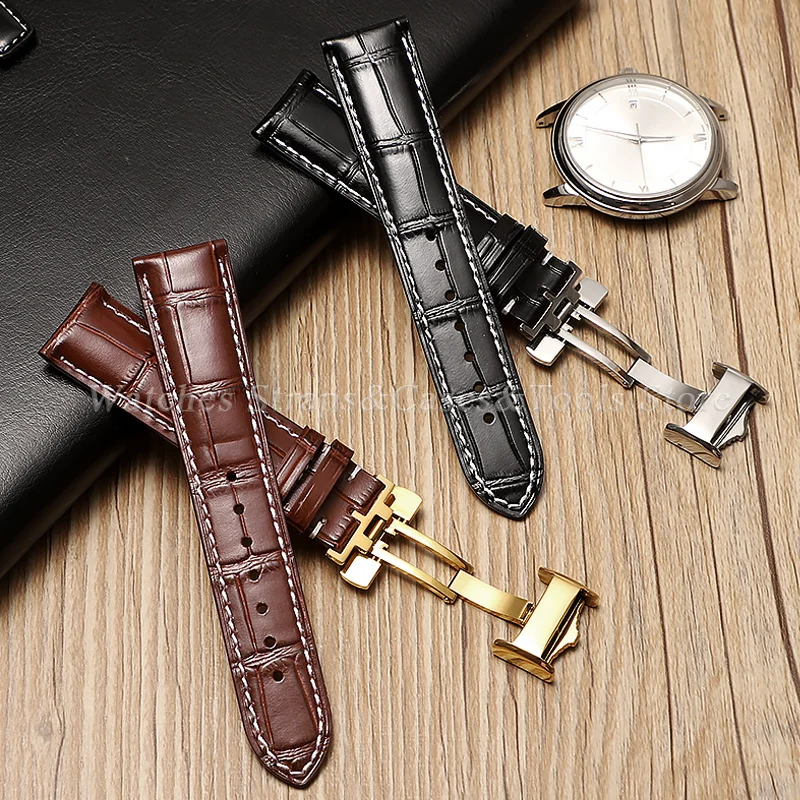 For Longines Watch Strap Cowhide Leather Butterfly Double Push Buckle Watchband 13/14mm 16mm 18mm 19mm 20mm 21mm 22mm Wristband