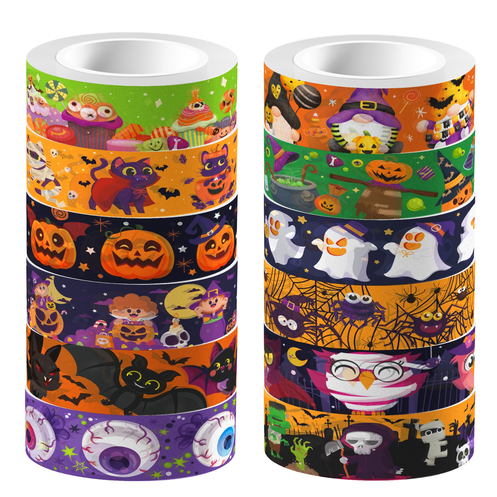 12 Rolls Halloween Washi Tape Set, Decorative Paper Stickers, DIY Craft Tape for Gift Decoration, Scrapbooking Party Supplies