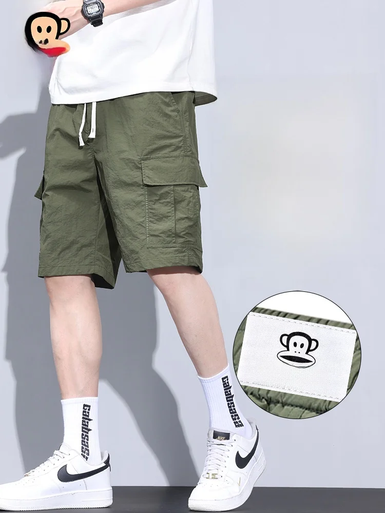 

Мужские летние брюки Paul Frank Ice Silk Workwear: быстросохнущие, повседневные, свободного кроя, длиной до колена, молодежные, модные, прямые штаны