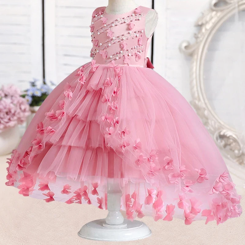 Girl Princess Dress for Party Flower Bridesmaid Costume Elegant Kids trailing Luxury Baby Baptism Party Gown  5-12Y