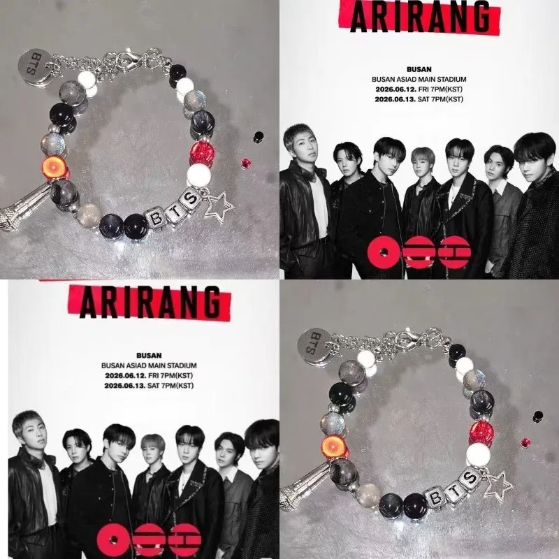 BT21 Black Red Beaded Bracelet, Fan Support Merch Fashion Bead Wristband Jewelry for Kpop Fans view 5