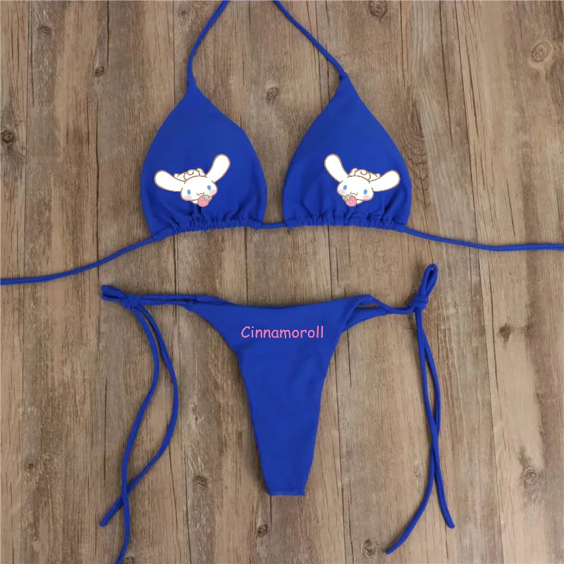 

Sanrios Hello Kittys Bikini Summer Women's Sexy Swimsuit Adjustable Underwear Bra Thong Two Pieces Female Beachwear Bathing Suit