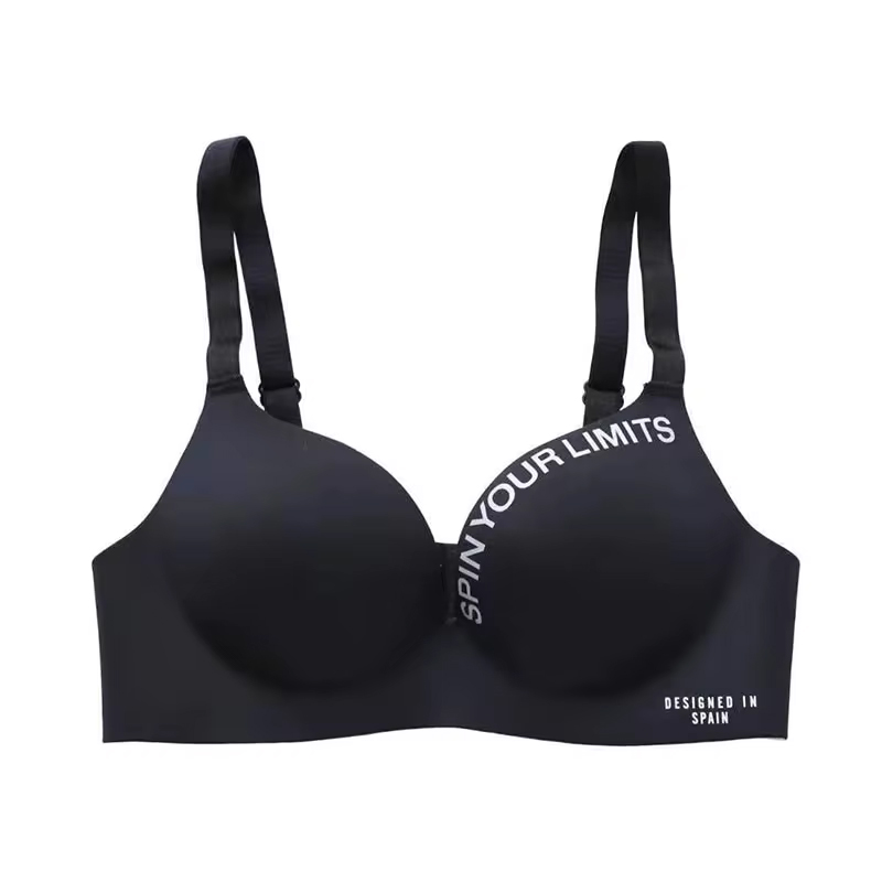  Women's One Piece Fashion Letter Bra Traceless No Steel Ring Gather Bra Comfortable Simple Breathable Beautiful Back Bra 