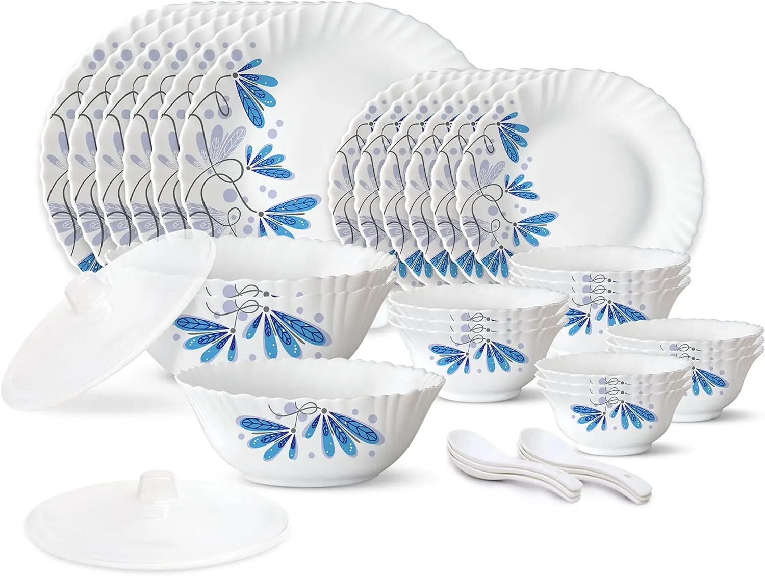 6, 35 Pieces, White Dinner Plates and Bowls Sets, Stain Resistant, Dishwasher & Microwave Safe Dinner Set For Gifting