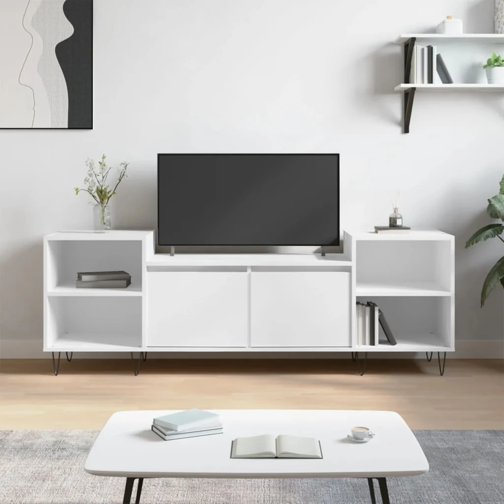 Weißer TV-Ständer 160 x 35 x 55 cm aus Sperrholz, moderner Luxus, Innendekoration, Wohnzimmer,