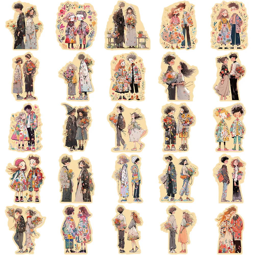 10/30/50Pcs Lovely cartoon image couple Stickers For Suitcase Skateboard Laptop Luggage Phone Car Styling DIY Decal Pegatina