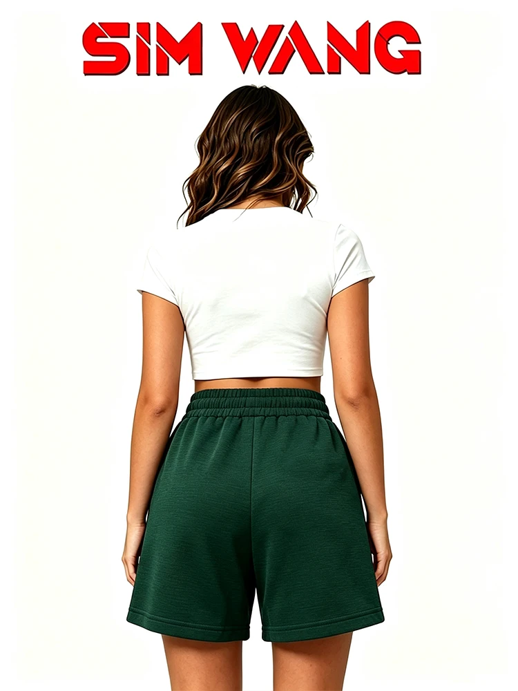Summer new style casual sport multi-purpose dark green short loose-fitting leggings set of three pieces