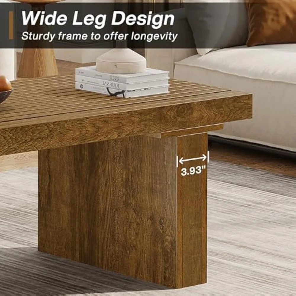 Rectangle Coffee Table: 47.24-Inch Wood Modern Coffee Table Cocktail Table for Living Room, Farmhouse Coffee Table