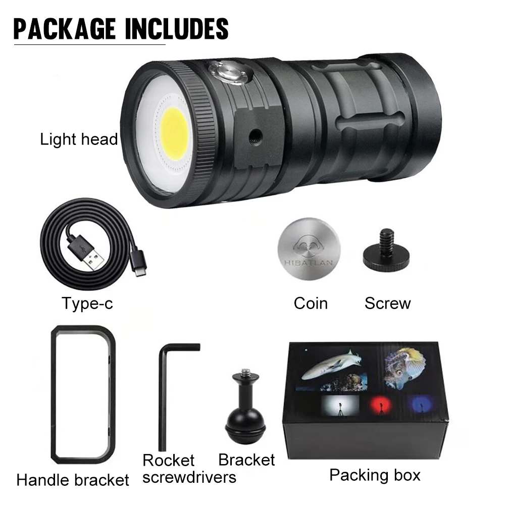 Imagem -06 - Cob Lanterna Led 18000lm 100m Mergulho Profundo 100m Luz Subaquática 140 ° Luz de Preenchimento tipo c Recarregável à Prova Dágua Funnydeer-d10