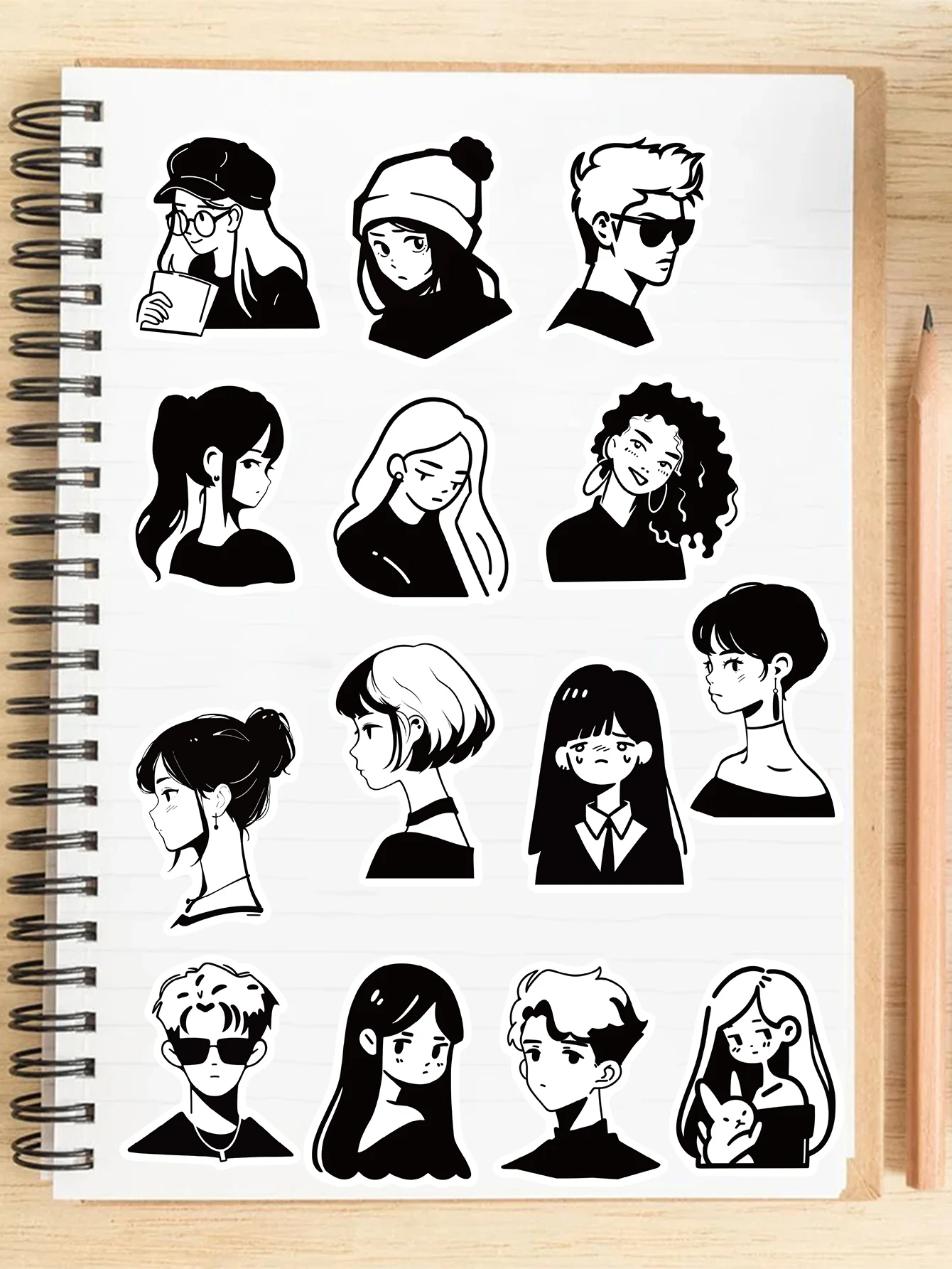 50pcs adesivi minimalisti in bianco e nero per personaggi Cool boy girl decorato chitarra skateboard notebook adesivi impermeabili fai da te