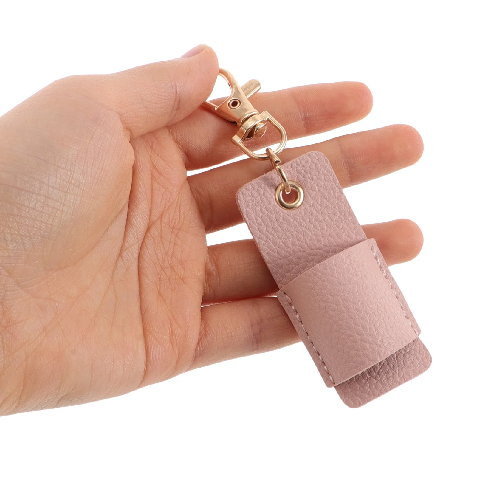

Lychee Texture Pen Case Single Slot Keychain Portable Compact Pencil Bag For Women Small Case Girls Office Student Use