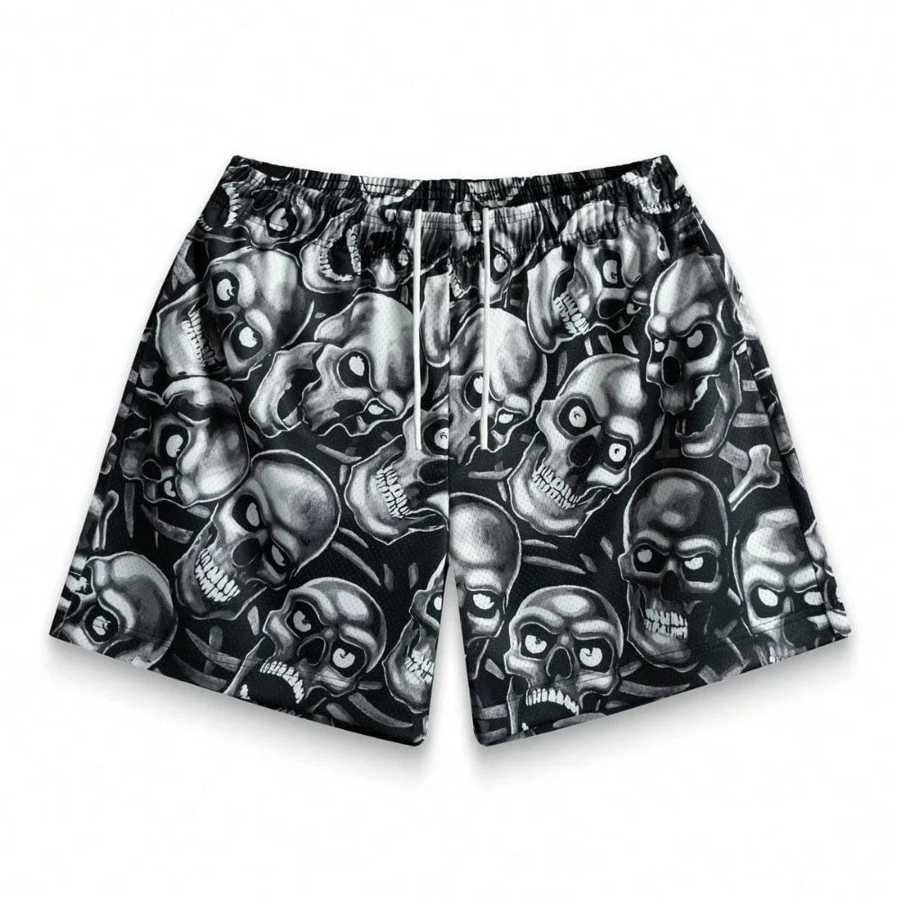 Premium 3D Printed Men's Hawaiian Shorts - Ultra Casual Skull Graphic for Summer Vacations and Sport Running