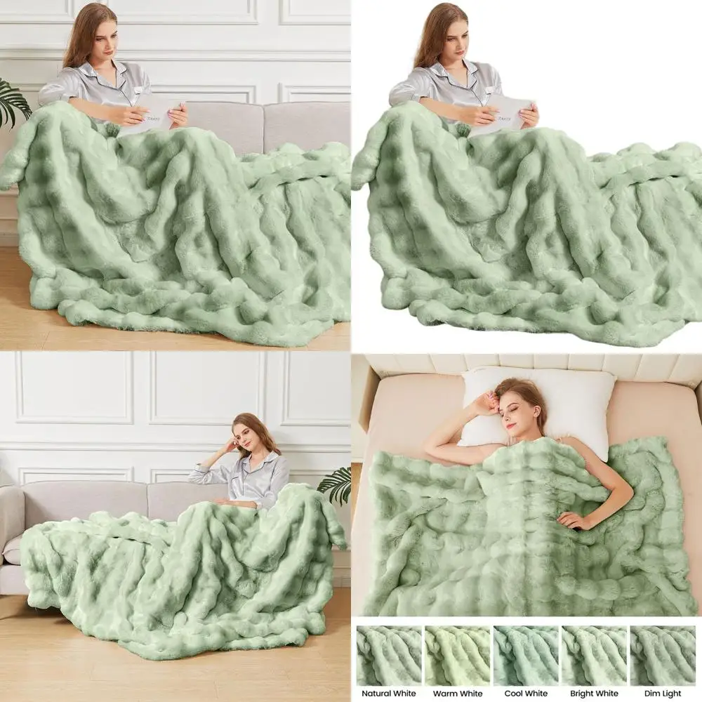 

Luxurious Sage Green Faux Fur Throw Blanket, 60x80, Plush and Cozy, Ideal for Home and Gifts, 860 GSM