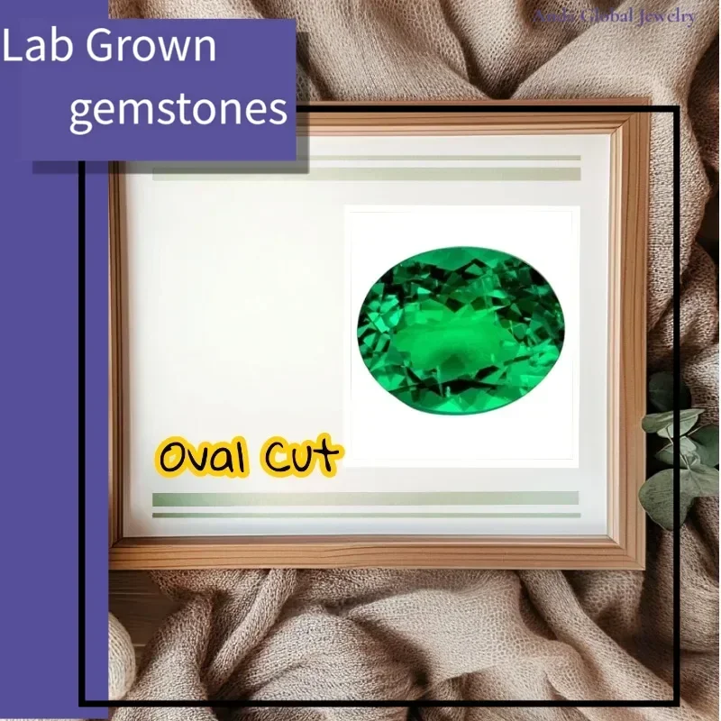 

L-Lab Grown Colombian Emerald Stone Hydrothermal Hand-cutting Oval Cut Synthetic Emerald Stone with Certificate Daily wear