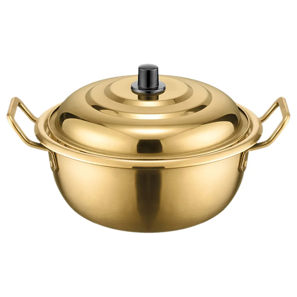 

Double Handle Stainless Steel Noodle Pot for Ramen Soup Porridge Cooking Kitchen Stockpot Korean Style Lidded Soup Cookware