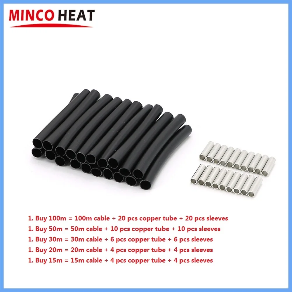 MINCO HEAT 15/20/30/50/100m Fluoroplastic Infrared Carbon Fiber Heating Cable 24K 17ohm/m Warm Floor Heating Wire