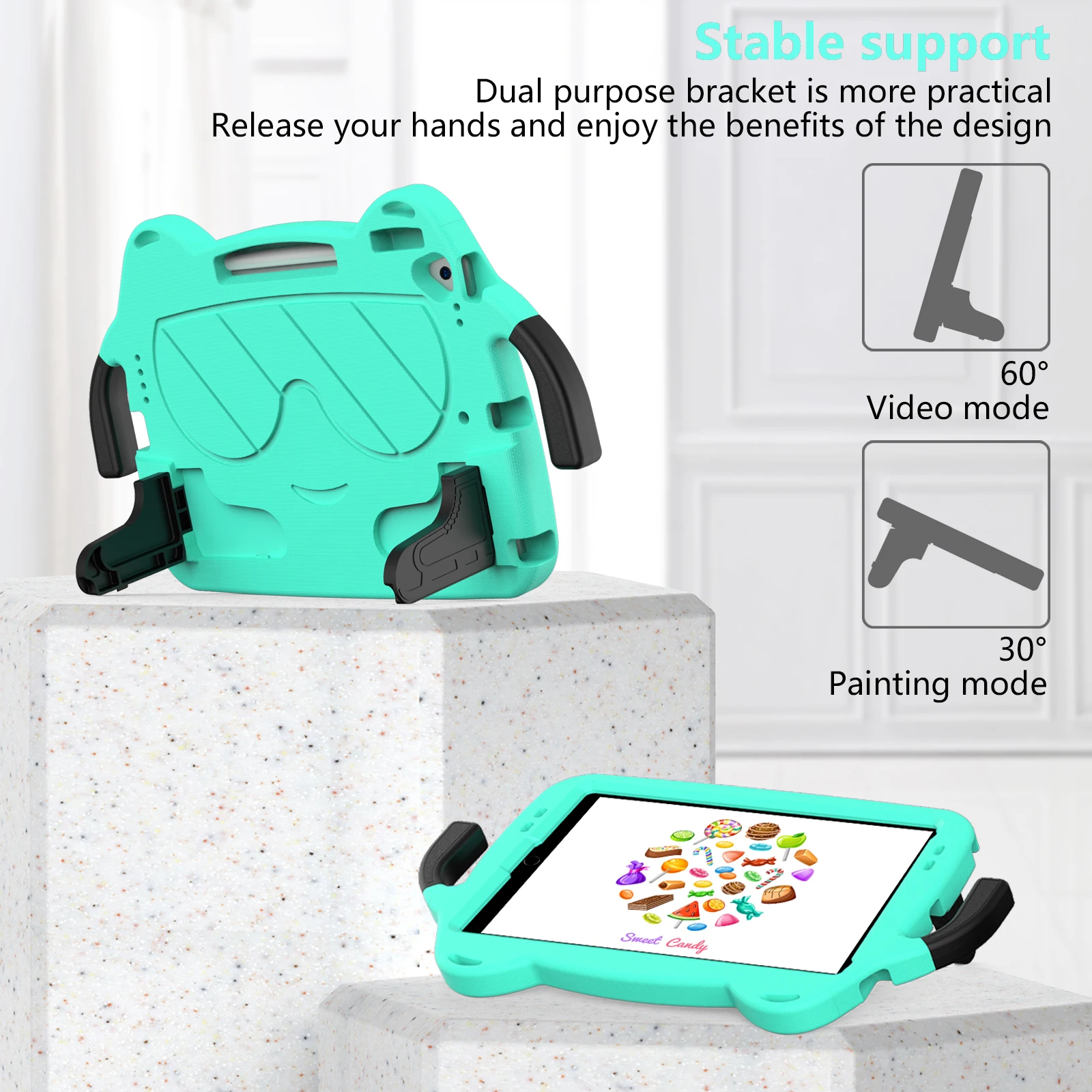 Tablet Case for iPad 10.2" (9th/8th/7th Gen) with Handle Shockproof Drop-proof Bring Support Kids Cover for 10.2 2021/2020/2019