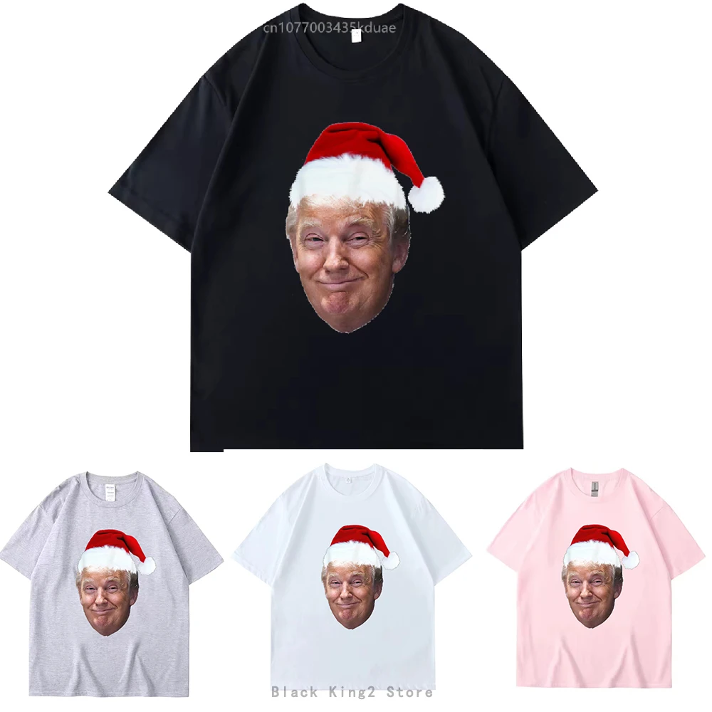 Donald Trump Christmas Printed T Shirt for Men Funny MAGA Santa Hat Gift Tee Family Holiday Gift Cotton Tops Women Mens Clothing