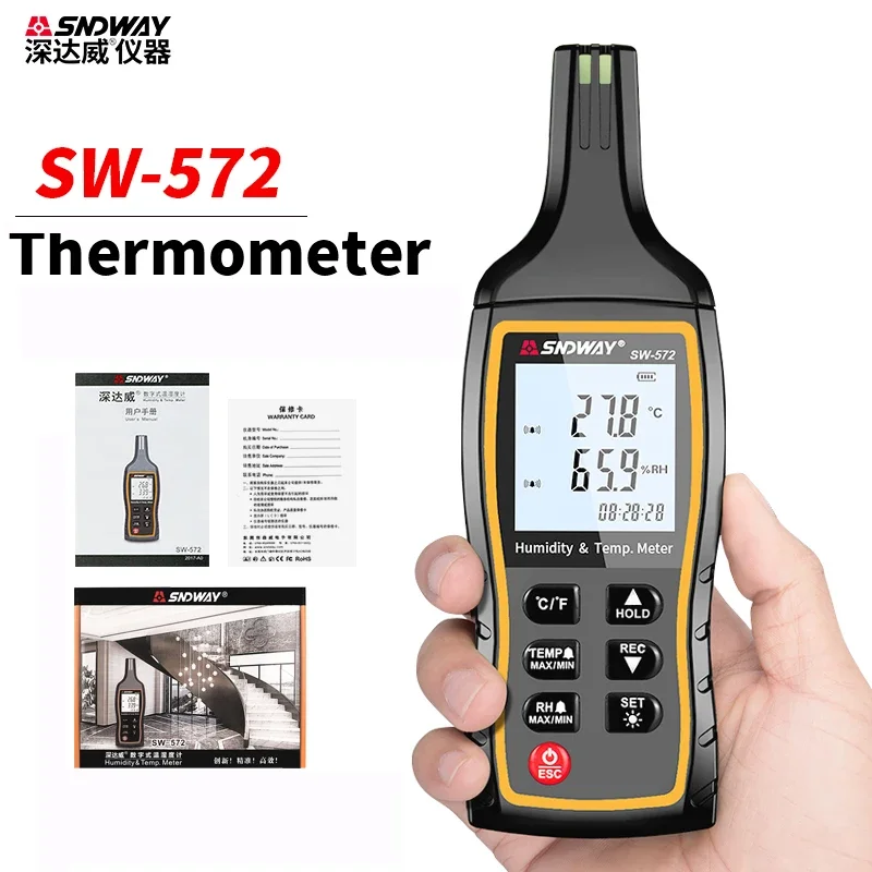 

SNDWAY Digital Thermometer SW-572 High Precision Humidity & Temperature Sensor Meter Backlight Data Storage Thermo-Hygrometer