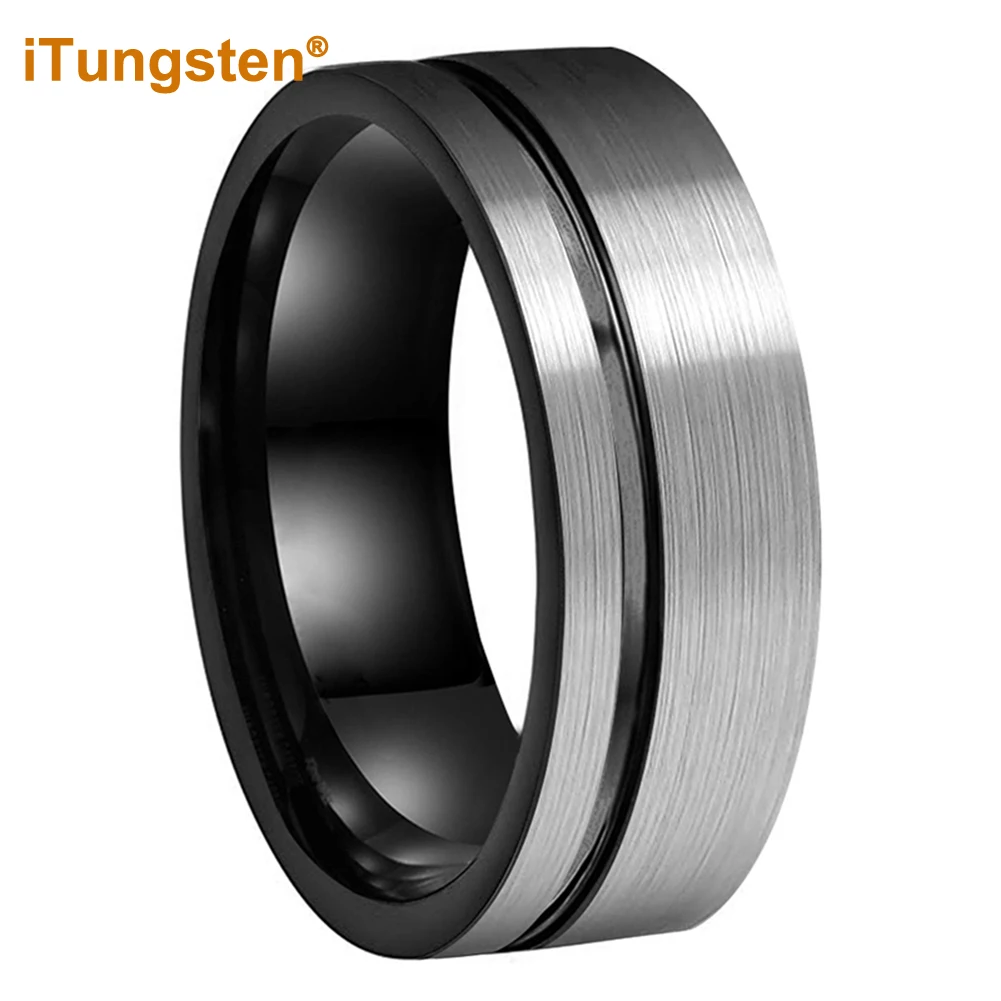 ITungsten 8mm Dropshipping Black Men Ring Women Tungsten Wedding Band Offset Groove Brush Finish Excellent Quality Comfort Fit