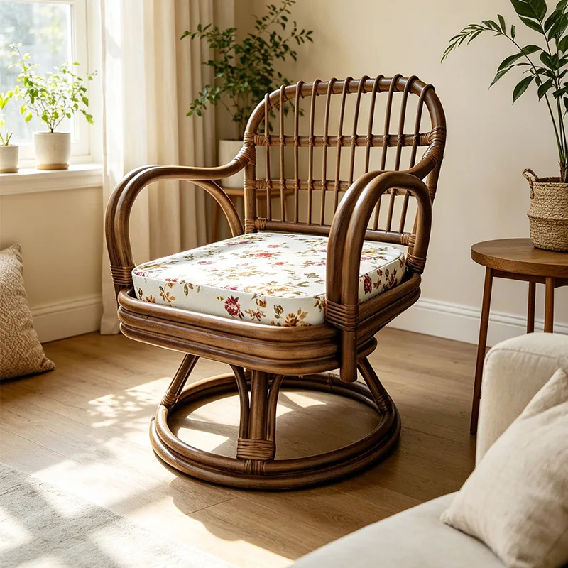 LMM Japanese Rattan Art B & B Hotel Tea Room Rattan Rotatable Single Sofa Chair