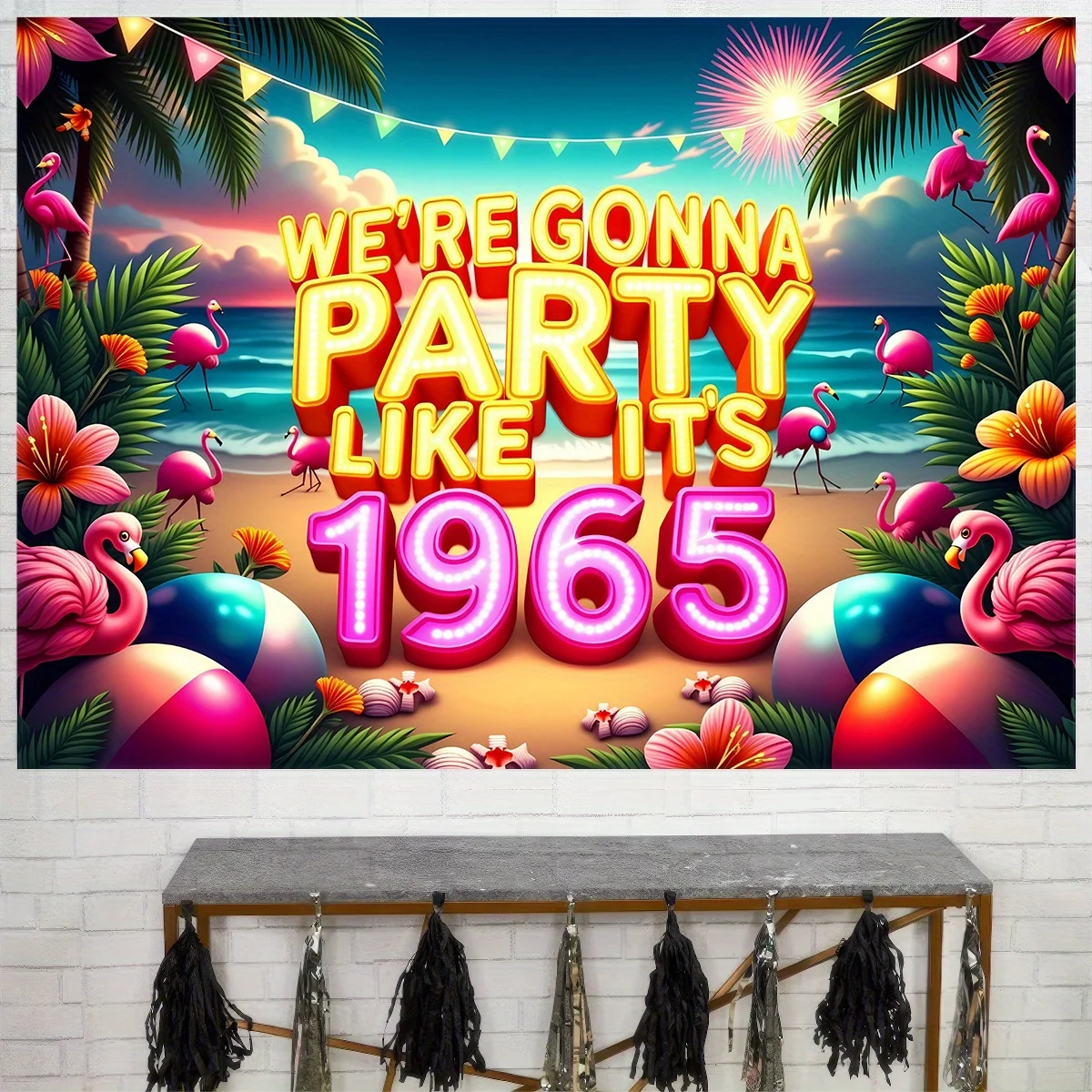 1 لافتة ثنائية الأبعاد، لافتة حفلة عيد الميلاد الستين - "نريد الحفلات مثل عام 1965"، متوفرة بأحجام متعددة #2