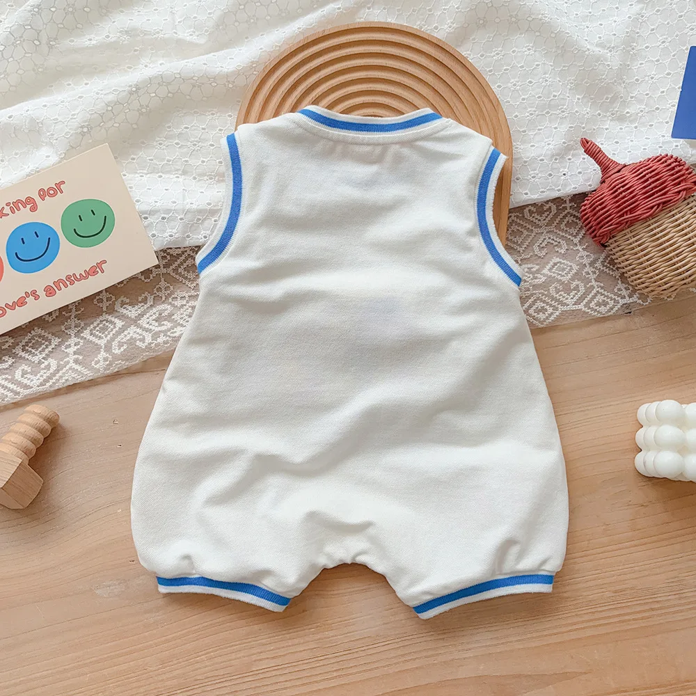 2024 Summer Sleeveless Bear Design Breathable Baby Romper for Boys 0-2 Years, Korean Style Handsome Jumpsuit for Outdoor Wear