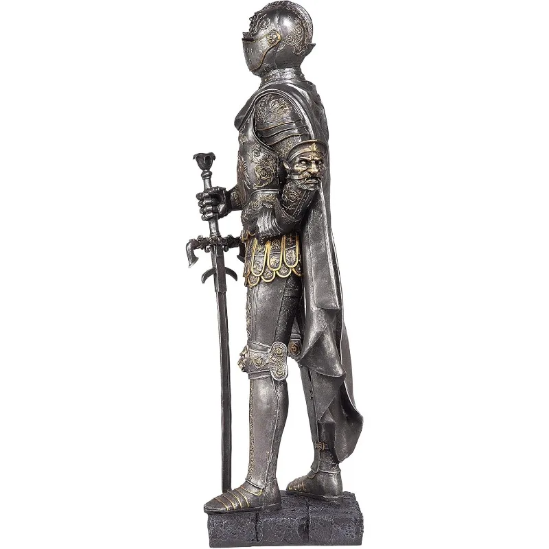 Knight Medieval Armor Decor Gothic Statue, 39 Inches Tall, Handcast Polyresin, Metallic Finish，home.