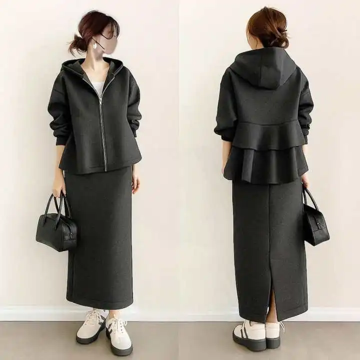 

2025 New Niche Hooded Zipper Jacket Straight Back Split Skirt Sweatshirt Two-piece Set