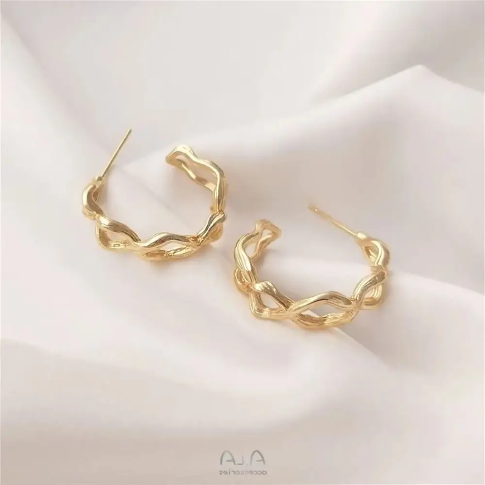 

14K Genuine Gold Fashionable Personalized Creative Branch C-shaped Earrings 925 Silver Needles High-end Elegant Female Earrings