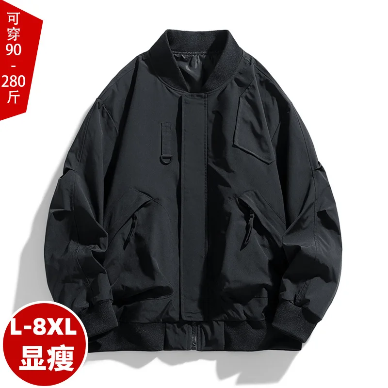 

M-8XL2025 Spring and Autumn New Fattened Plus Size Jacket Men's Tooling Trend Extra Large Size Fat Jacket